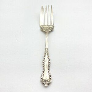 Vintage Holmes & Edwards XIV Serving Meat Fork Silver plate Ornate 7 5/8” Patina